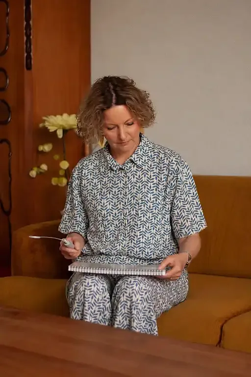 Esther werkt met een biotensor tijdens een NEI-sessie